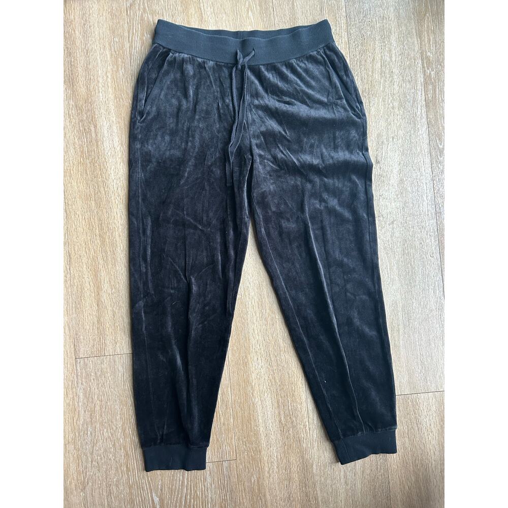 Eileen Fisher Black Velvet Velour organic cotton PullOn Jogger Pants cozy lounge